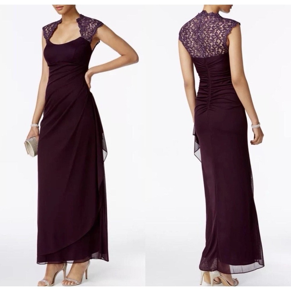 Xscape Retro Y2K Prom Formal Gown Dress Sheer Lace Cap Sleeve